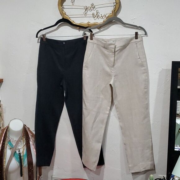 2 Pair Banana Republic 100% Linen HR Slim Ankle Pant in Sand & Black Size 2 - Picture 4 of 16